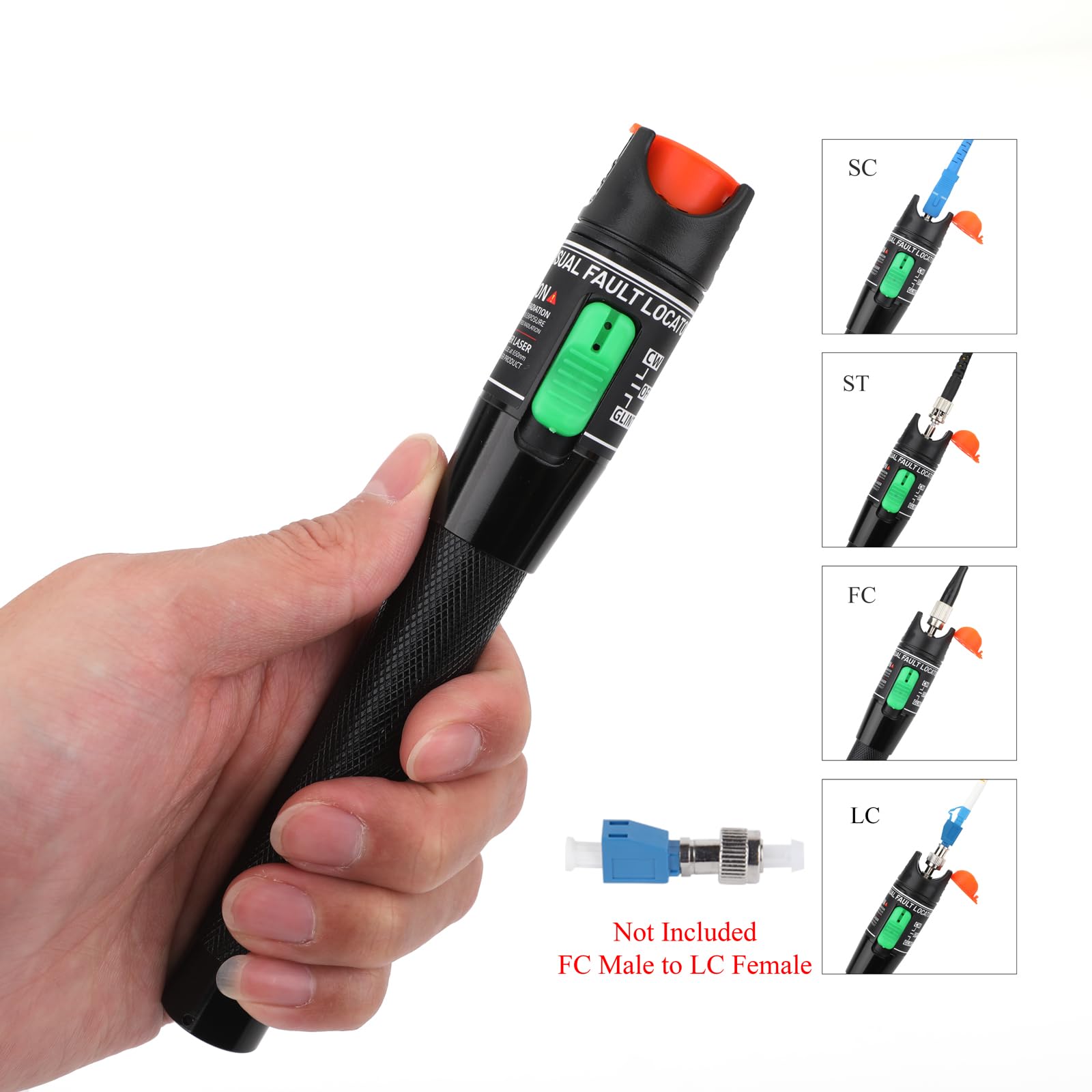 Glasfaser Tester 100mW 100KM Visual Fault Locator Glasfaserkabel Tester Fiber Optische, 100KM VFL Glasfaser für 2,5 mm SC/FC/ST-Stecker Glasfaserprüfung, Gelb