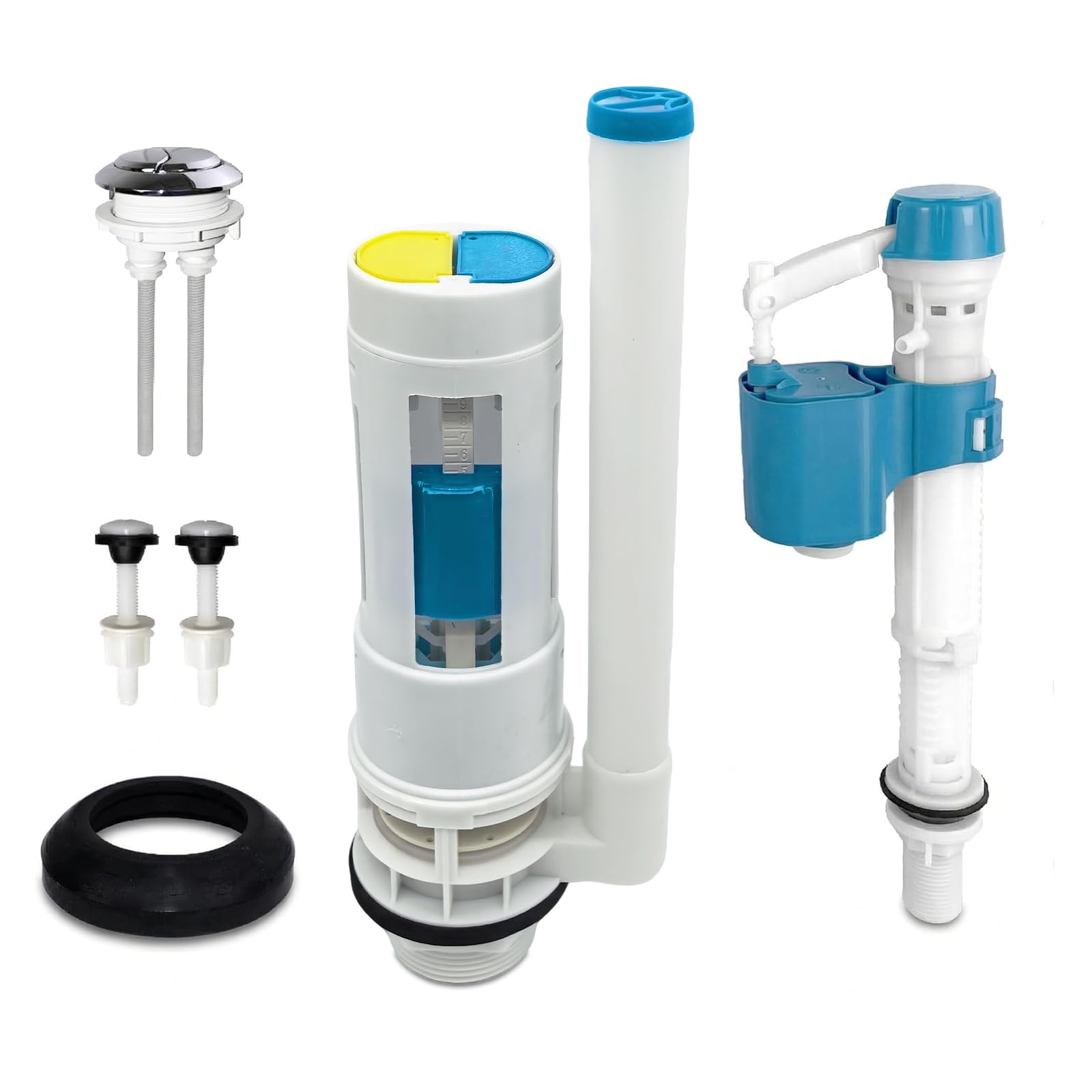 Toilet Flush System Replacement Kit Close Coupled Toilet Cistern Flush Parts with Push Button Assembly Adjustable Height Cistern Replacement Valve