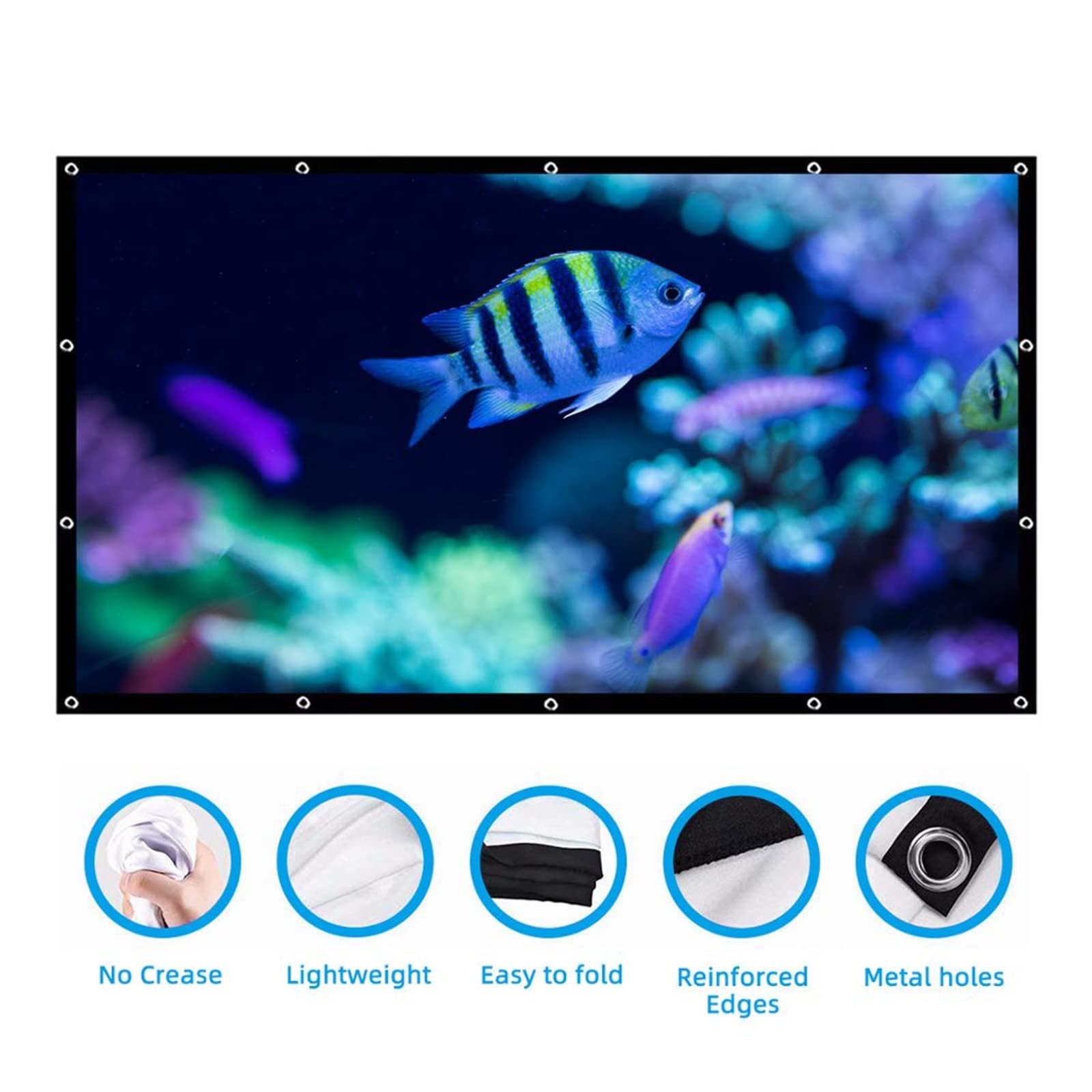 Telo Proiettore, Schermo for proiettore addensato, 120/150 pollici 16: 9, schermo di proiezione bianco portatile pieghevole in poliestere for home theater all'aperto(100 inch)