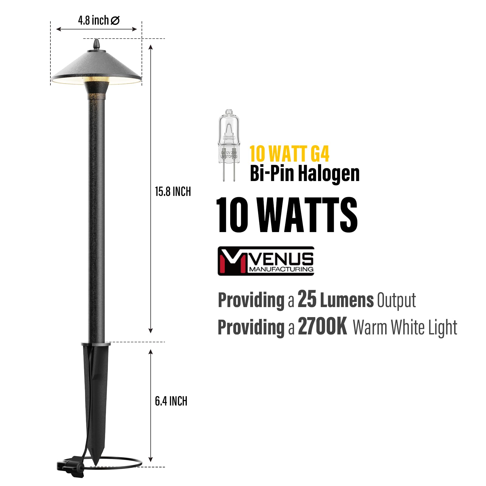 VENUS MANUFACTURING Światła drogowe niskonapięciowe, zewnętrzne oświetlenie krajobrazu, 10 W, 2700 K, odlewana ciśnieniowo aluminiowa obudowa, 12 V, halogenowe światła drogowe do chodnika, patio