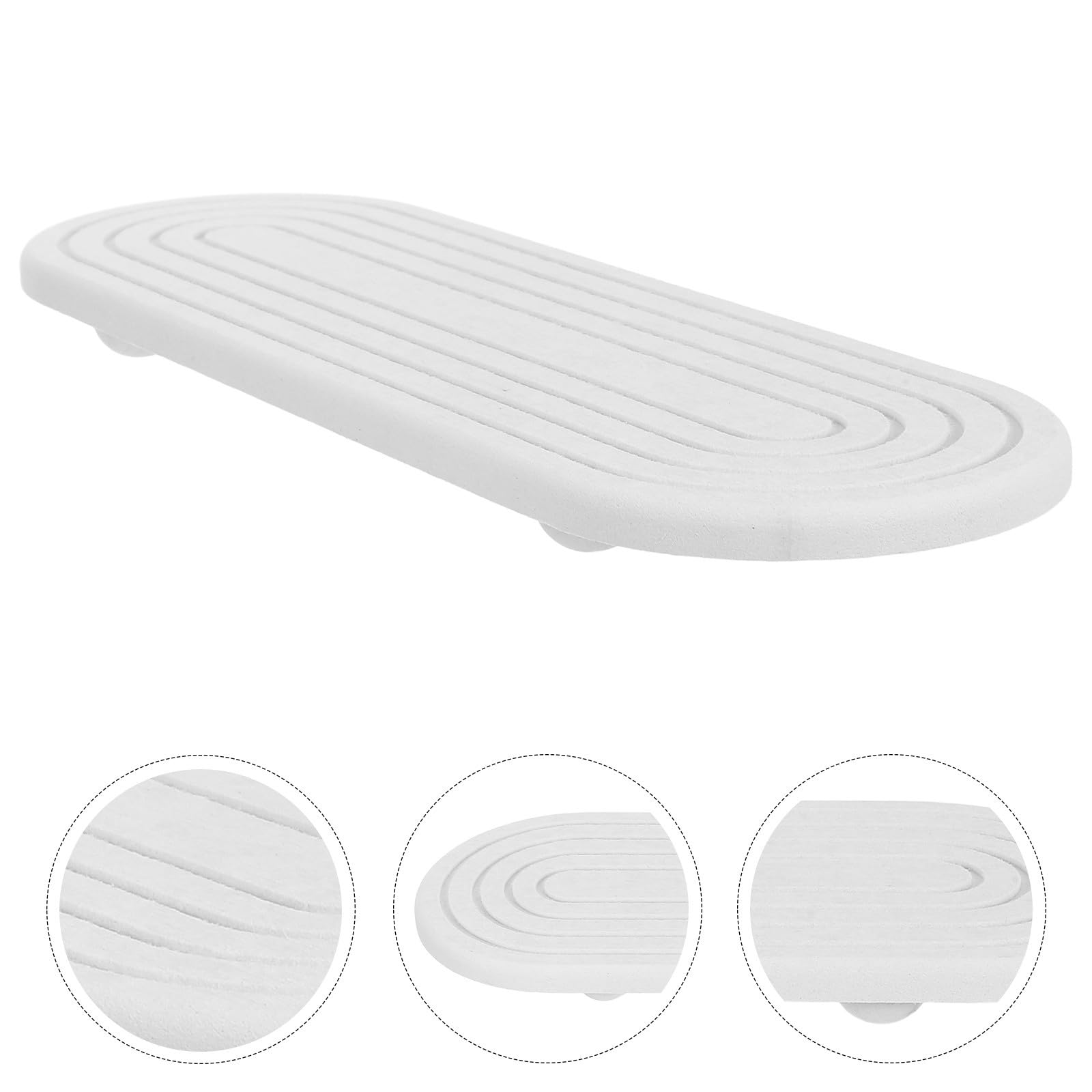 Vassoio in Pietra Diatomacea Bianco Assorbente per Bagno e Cucina Supporto in Legno Stabile e Asciugatura Rapida per Porta Bicchiere da Denti