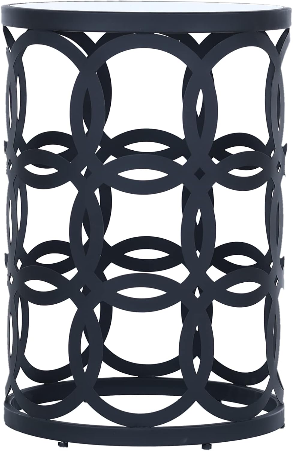 RRI Goods Metal Round Coffee Table, Black Side Accent Table with Glass