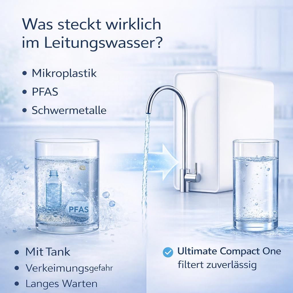 Ultimate Compact One 600 GPD DirectFlow Osmoseanlage Untertisch | Tanklos, nur 12,5 cm breit, 1,6 l/min, 2:1 Reinwasserverhältnis, pH-Optimierung, Aqua-Stop und Filterwechsel ohne Werkzeug