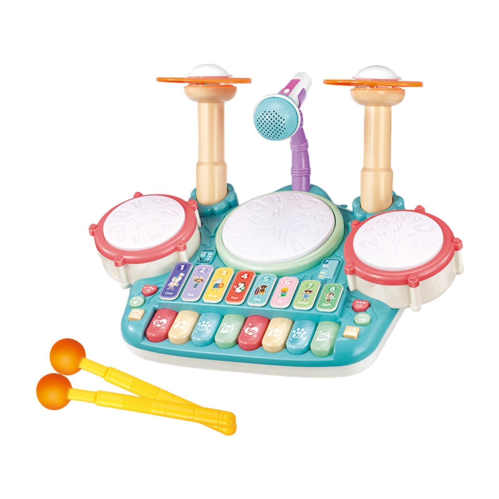 Batteria Giocattolo per Bambini, Strumento Musicale per Imparare a Suonare, Set di Batteria per Principianti, Idea Regalo per Bambini E Neonati, Blu
