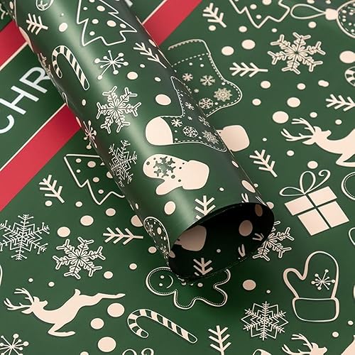 Miniatura 3 de XIZHI 20 piezas de papel de regalo de flores de Navidad, impermeables, papel de regalo de manualidades, papel de regalo de 23 x 23 pulgadas (verde)