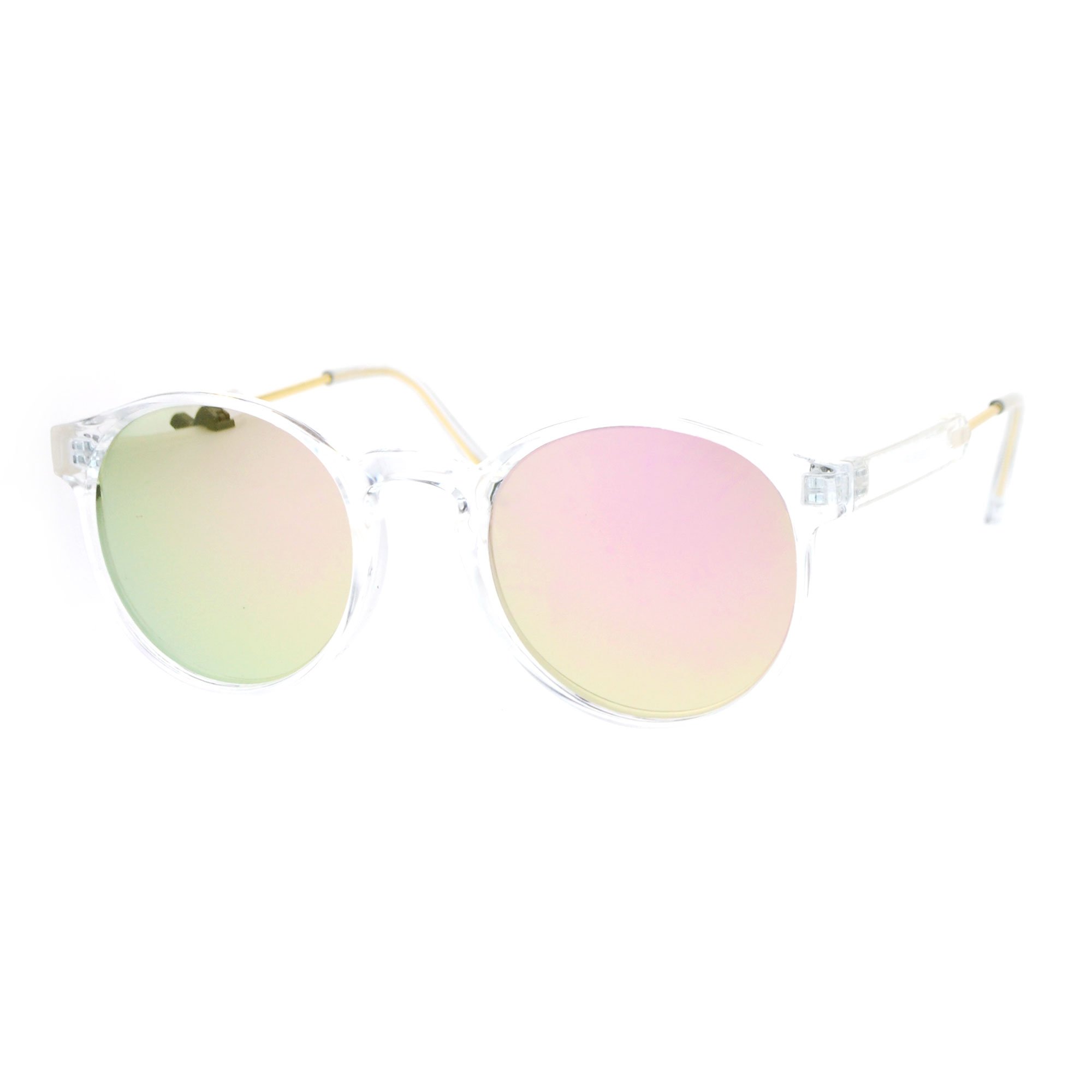 SA106 Retro Clear Frame Keyhole Mirrored Lens Sunglasses