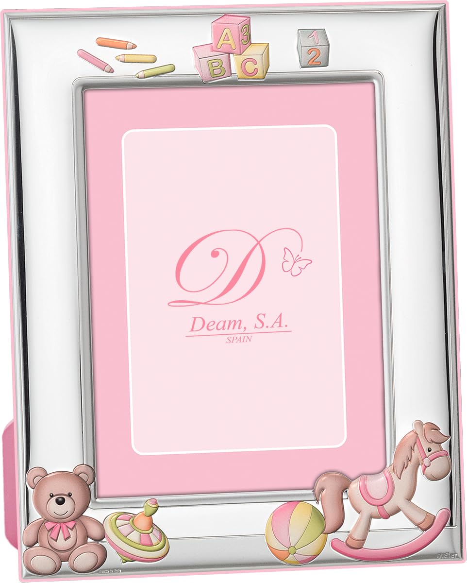 Portafotos Laminado en Plata de Ley 925‰ Infantil con diseño de Juegos Infantiles, fotos de 13x18 cm. Disponible en color Azul y Rosa. (E0407-13)