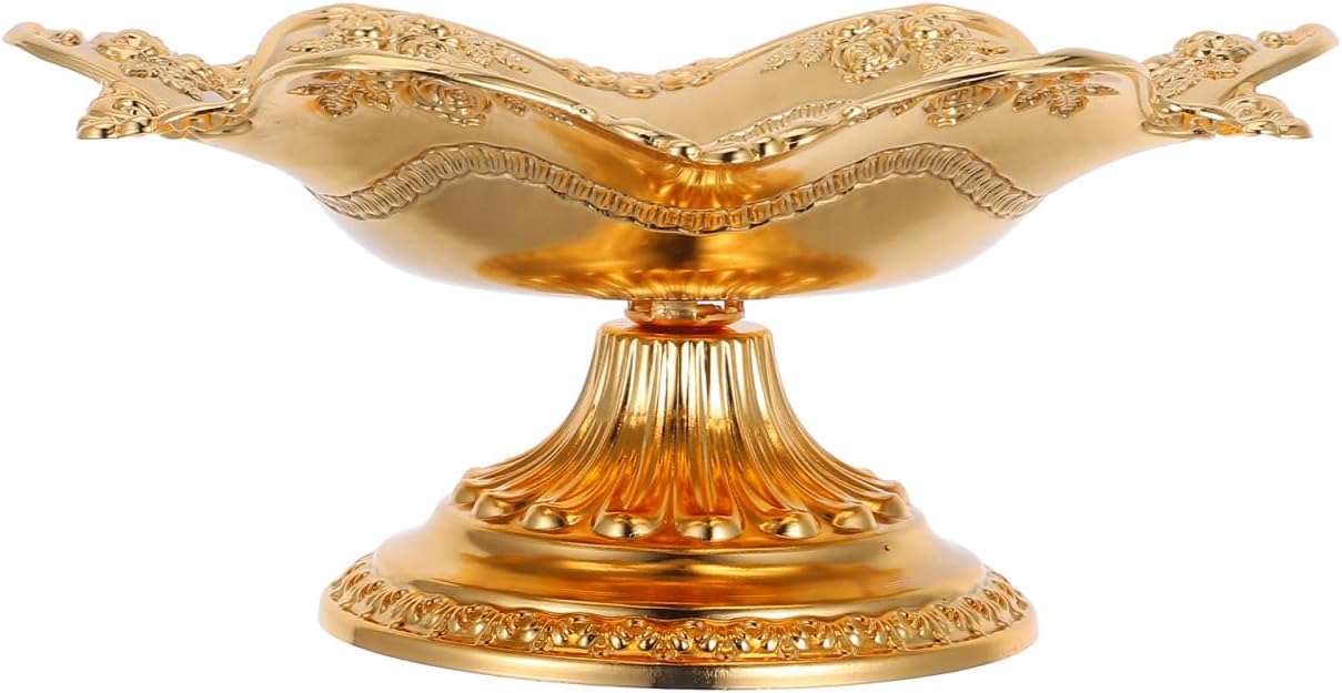 Lotus Offering Bowl, 7.5Inch Golden High-Footed Metal Dish for Spiritual Devotion and Home, Elegant Lotus Fruit Plate for Ceremony and Kitchen Countertop, Refined Snack Tray and Offering Plate