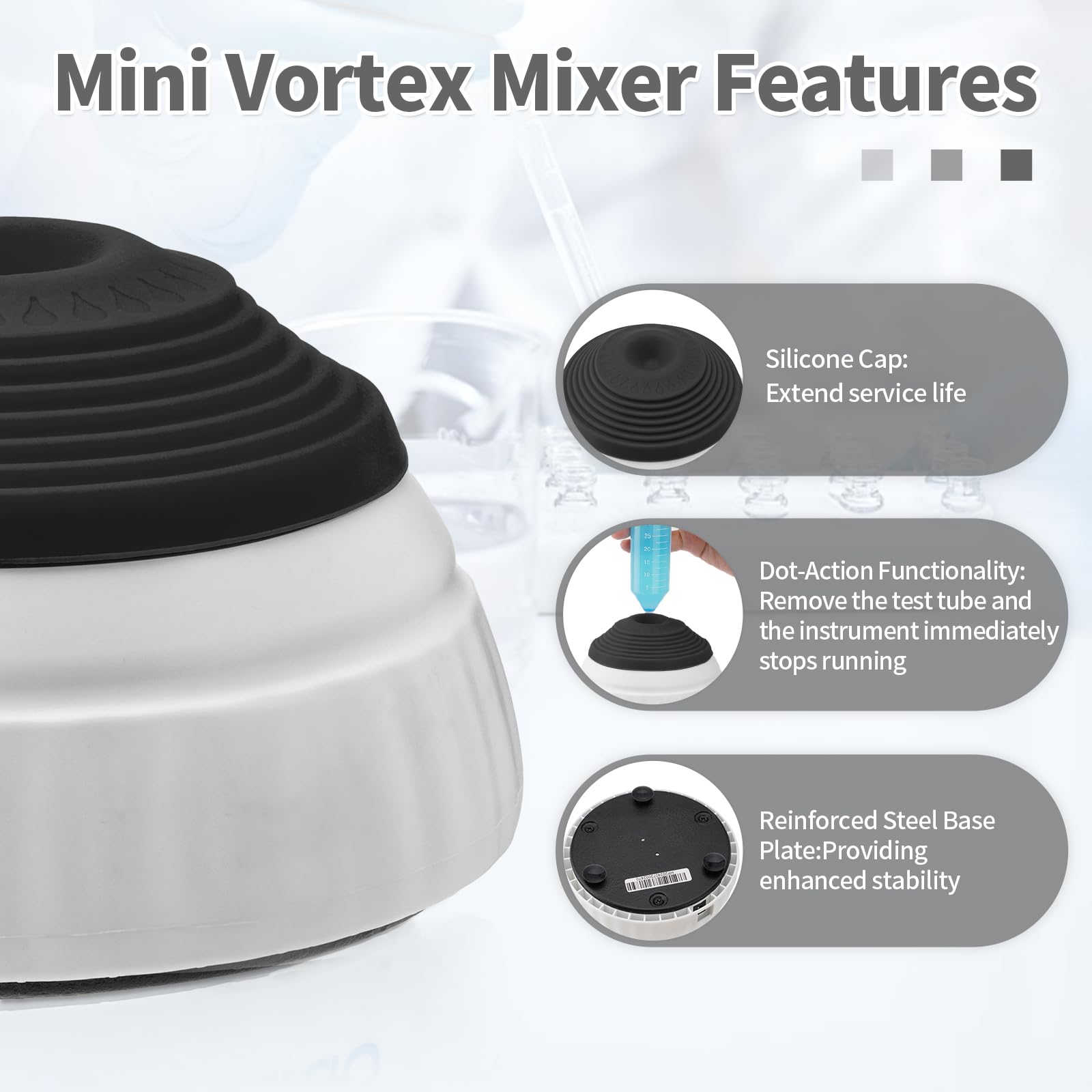 FOUR E'S SCIENTIFIC Mini Vortex Mixer Labor Vortex Schüttler Farbmischer mit Touch Funktion 3000RPM Vortex Mischen für Paint Shaker, Nagellack, Wimpern Gel, Tattoo Tinte,100 Stück Mischkugeln,Schwarz