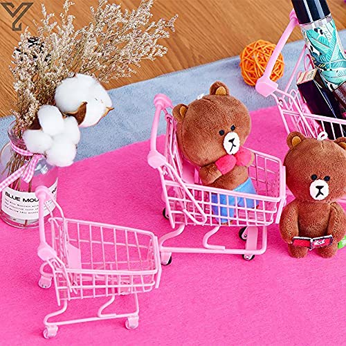 Mini Supermarket Handcart, Mini Shopping Cart Supermarket Handcart Shopping Utility Cart Mode Desk Storage Toy Holder(Pink) #TOP1