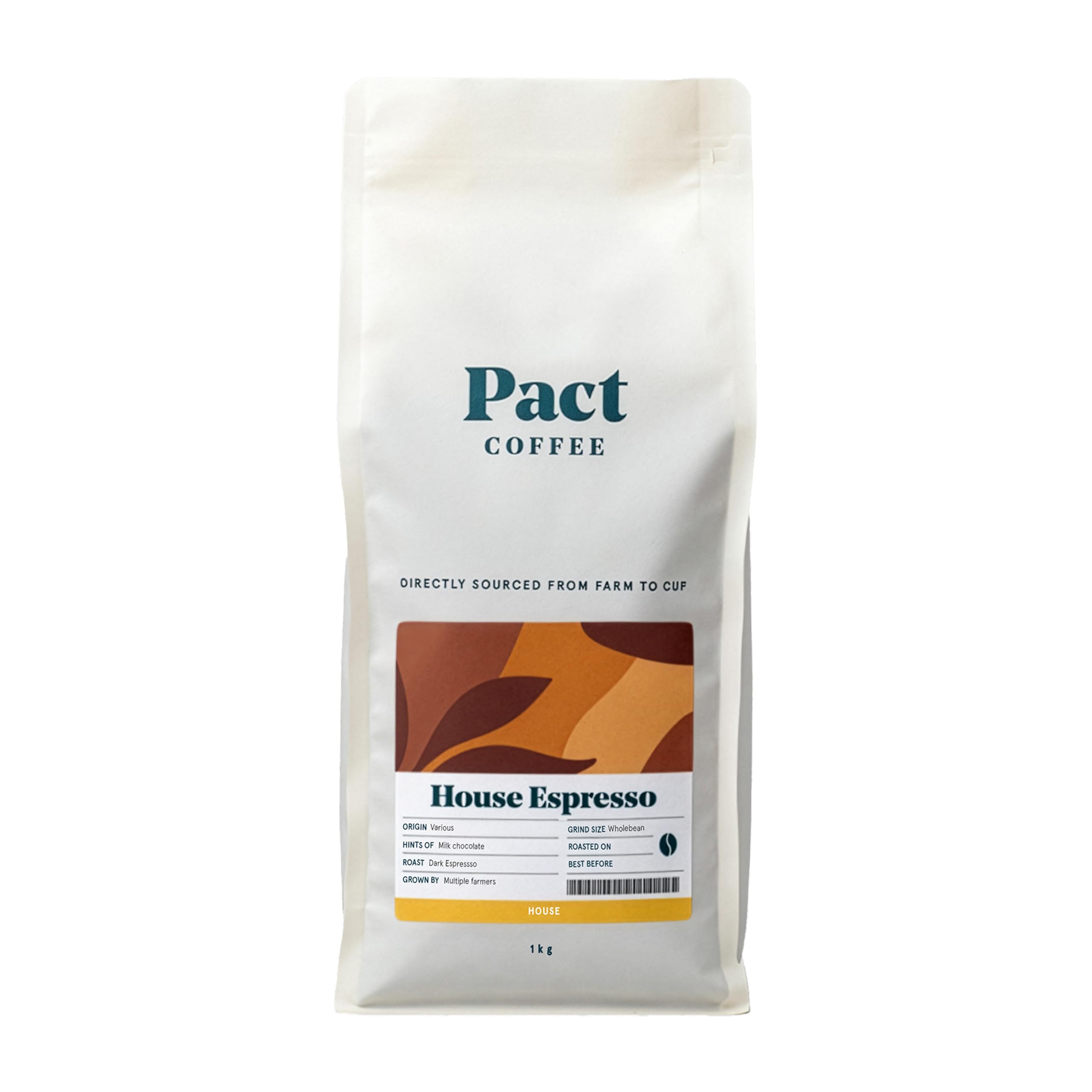 – Pact House Espresso, 1kg, Wholebean, Dark Roast, Ethically Sourced, Freshly Roasted, Whole Coffee Beans