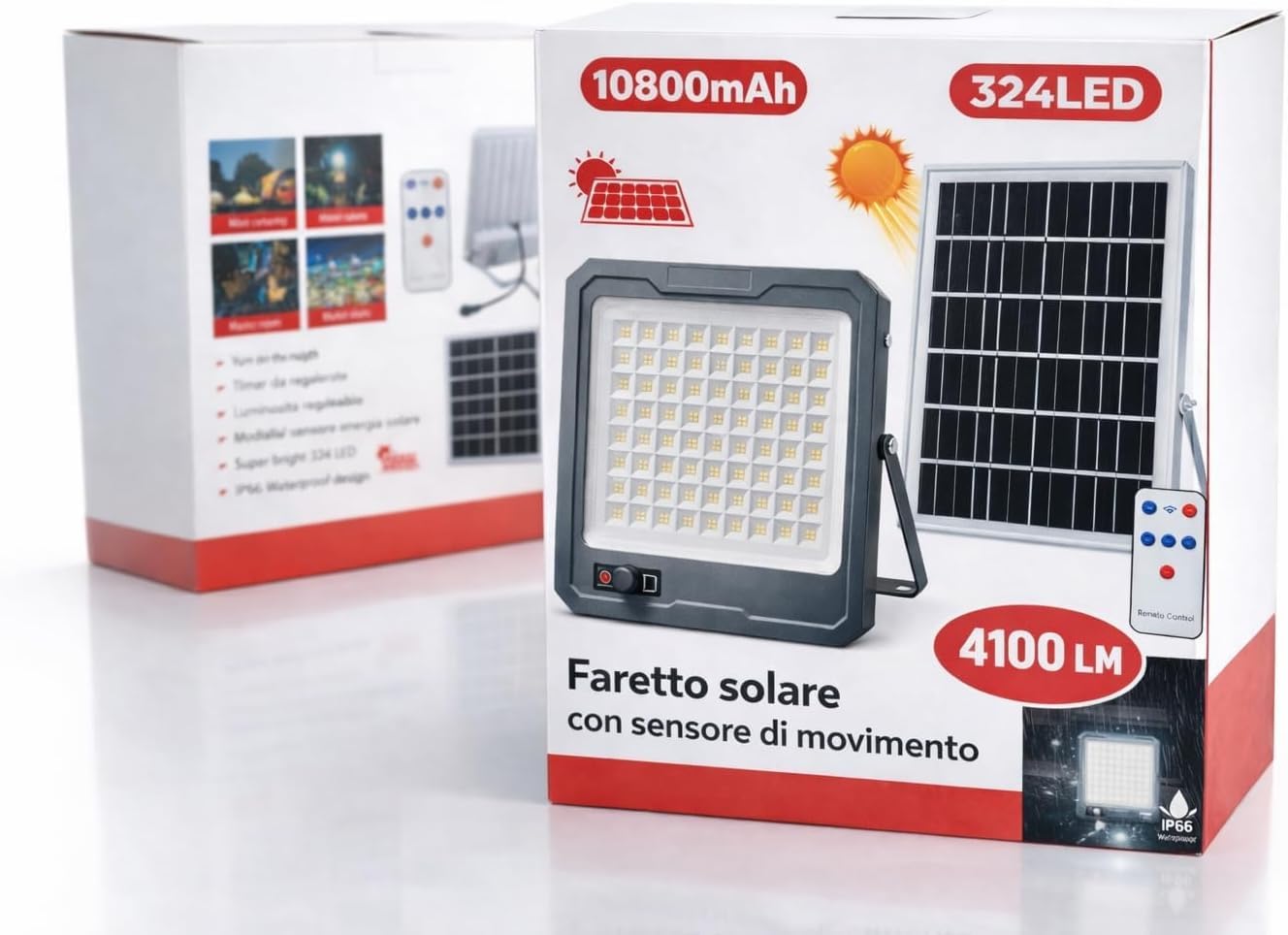 Generico FARO LED DA 2000W CON PANNELLO SOLARE 10800MAH 4100LM CON SENSORE DI MOVIMENTO CREPUSCOLARE