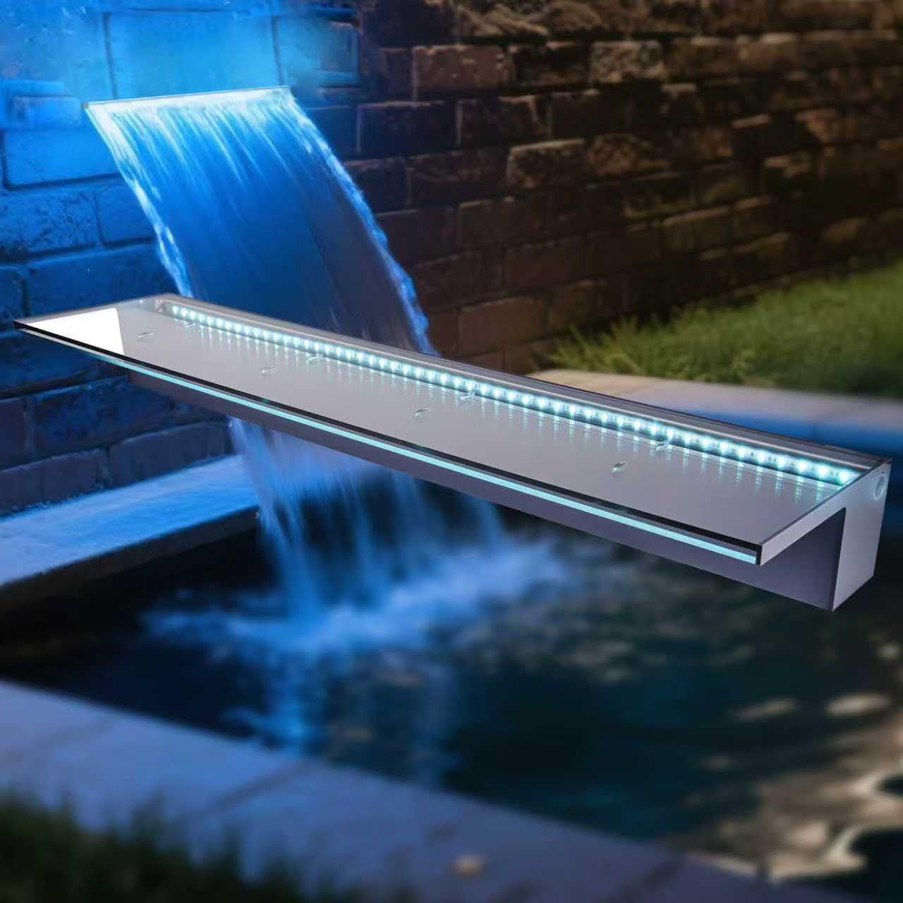 36 Inch Acrylic Waterfall Spillway Pond Fountain with 7 Colors LED Light - Sheer Descent Pool Fountain for Garden, Koi Pond, and Swimming Pool Decor