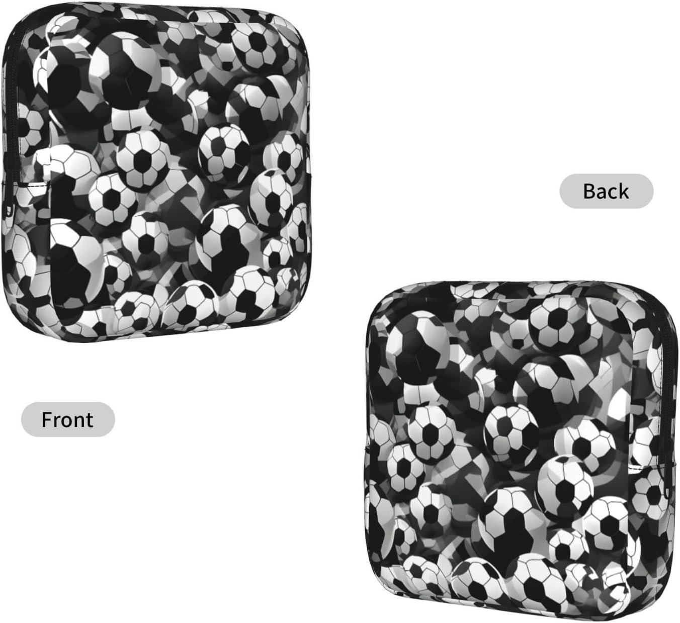 Black And White Soccer Ball Pattern Print Women Period Bag Sanitary Pouch Portable Pad Pouch Tampon Holder Small Zipper Pouch Storage Bag