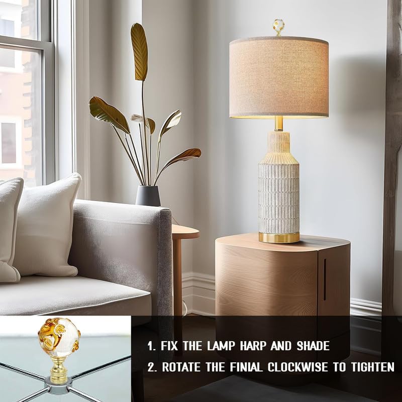 Image of 2 Pack Lamp Finials Yellow Amber Grain Crystal Ball, Lamp Finials Decorative for Table Lamps, Floor Lamps, Lamp knob Replacement