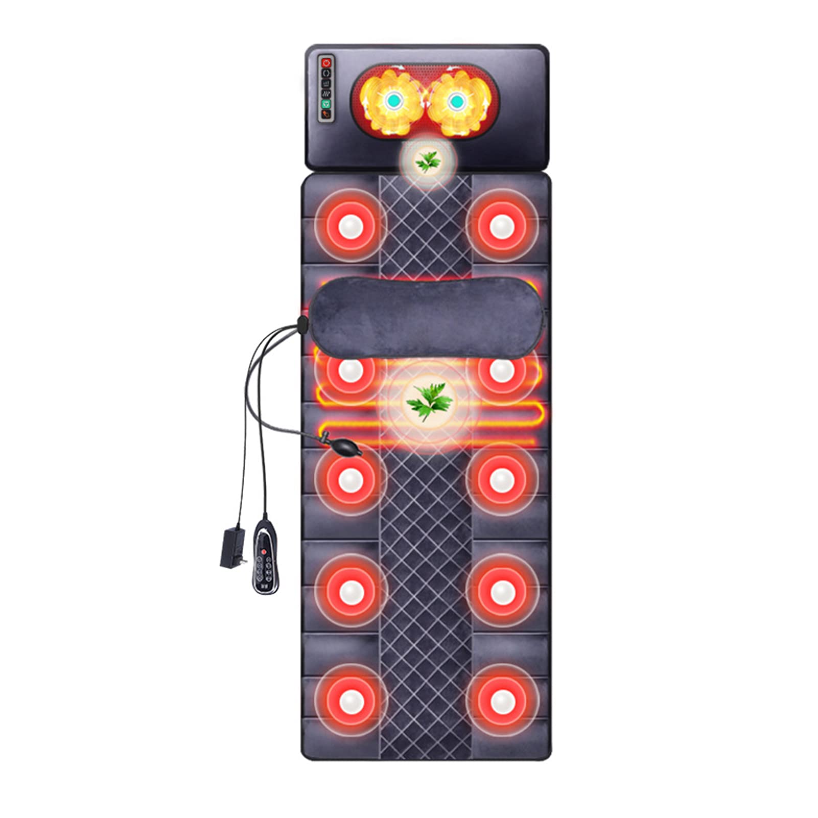 Massage Mat with Heat with 20 Neck Kneading Massage Heads Vibrating Massage Mattress Pad 9 Modes 9 Levels