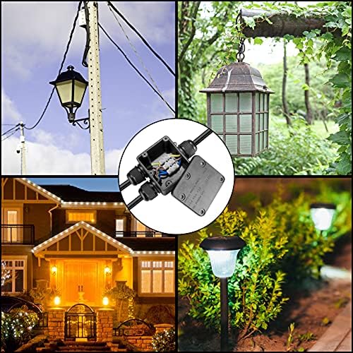 2 Pcs IP68 Waterproof Junction Box, 3-Way Outdoor Electrical Cable Wire Connectors, Extension Cable Connectors Junction Boxes with PG13.5 Glands for Ø5mm-15mm Cable - Black