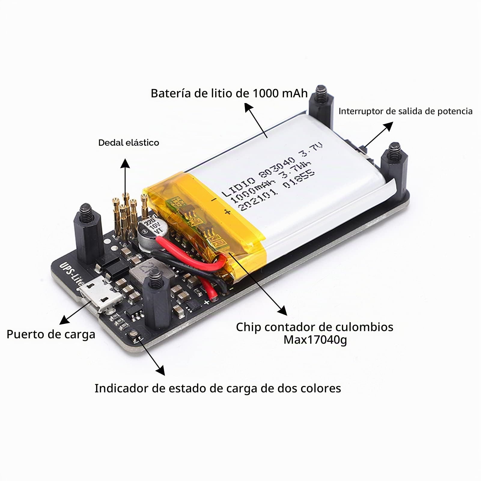 Placa de alimentación UPS Lite para Zero, Placa de Fuente de alimentación UPS Cargador UPS con detección de Electricidad de batería