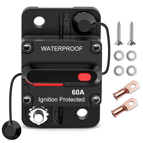 Miniatura 17 de Nilight - Disyuntor en línea de 60 A, reiniciable, 12-24 V CC, portafusibles de reinicio manual, calibre 3-15 AWG, protección contra sobrecarga