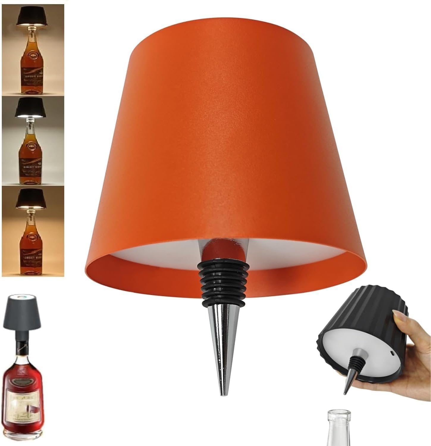 HiGropcore 2Pcs Wireless Bottle Lamp 3 Colors Dimmable LED Wine Bottle Lamp Touch Control Wireless Bottle Lamp Kit Embed Portable Decorative Bottle Lights for Livingroom,Restaurant, Bar (2PCS-Orange)