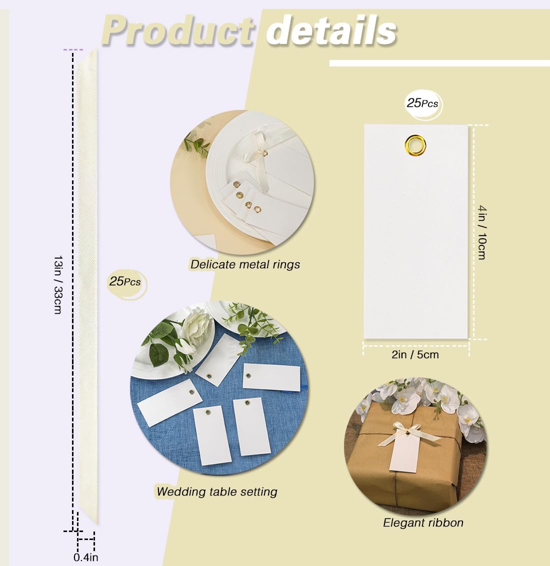 25 Pcs Blank Name Place Cards for Table Setting with Satin Ribbon