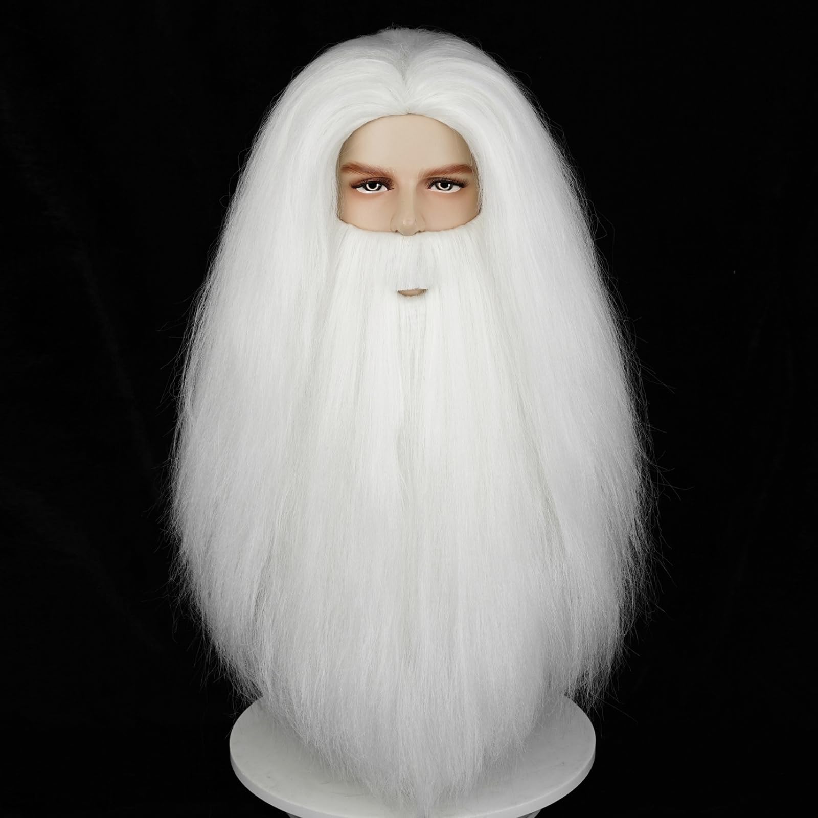 Wiggy Mermaid White Wig Beard Set for Men Adults Teens 23.6'' Long Straight Fluffy White Beard Costume Wig with Wig Cap for Halloween Cosplay