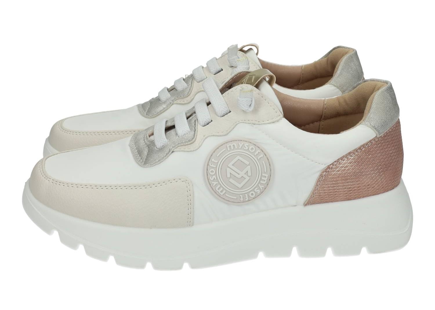 mysoft 25M267 Zapatillas Deportivas Mujer Blancas con Cordones elásticos Mujer Deportivos