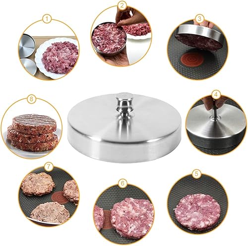Miniatura 4 de Prensas de hamburguesas, de acero inoxidable, resistente, para hamburguesas, carne, carne de res, herramientas de cocina, hace 4 1/2 pulgadas
