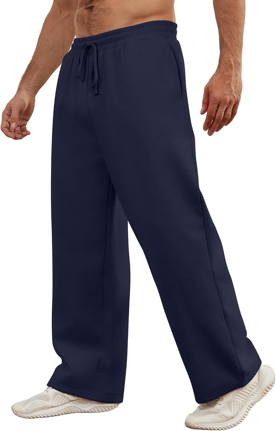 Mens Baggy Sweatpants Open Bottom Fleece Workout Casual Joggers Elastic Waist Drawstring Wide Leg Pants with Pockets