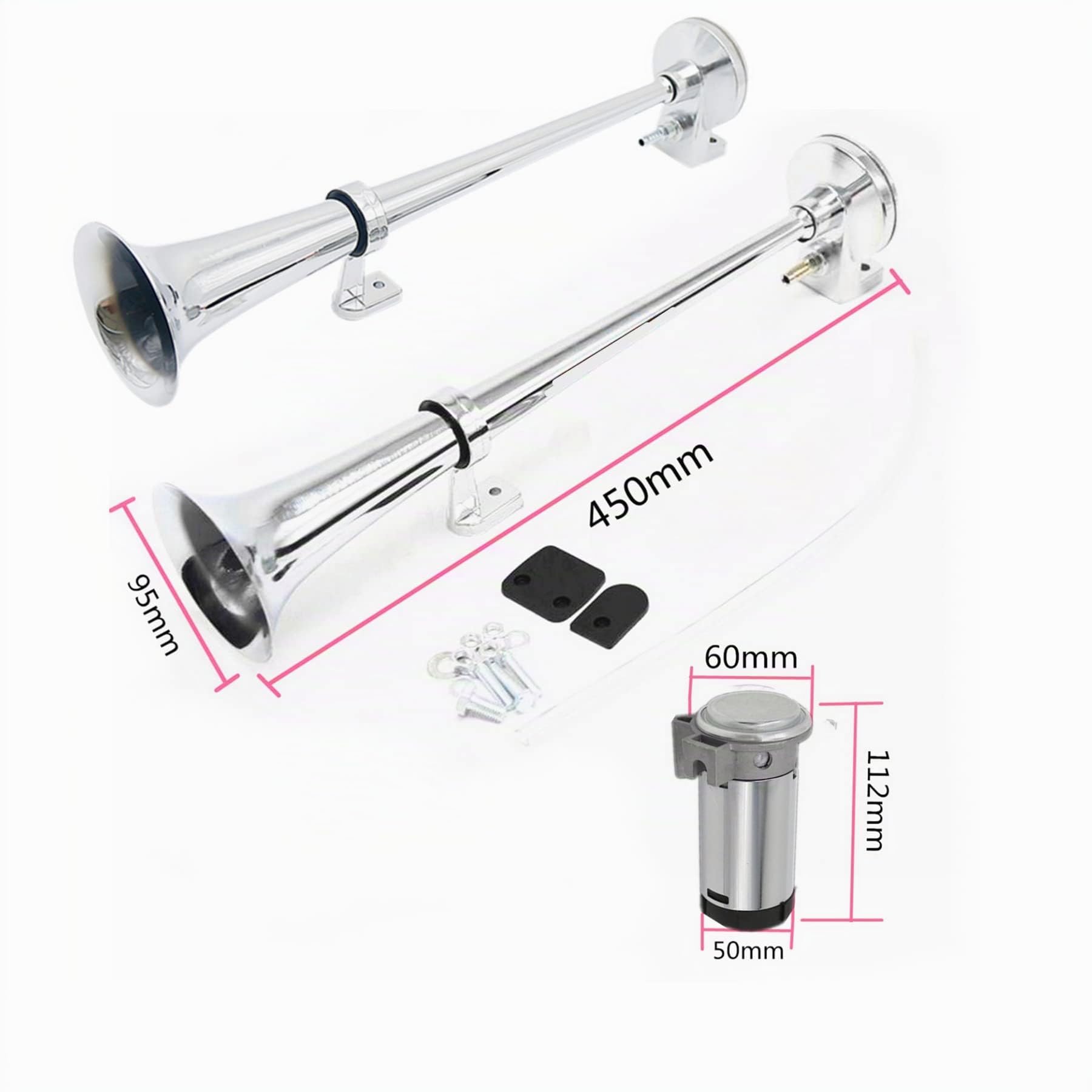 Klaxon de voiture 24 V en zinc double tube 165 dB pour voitures, camions, motos et yachts