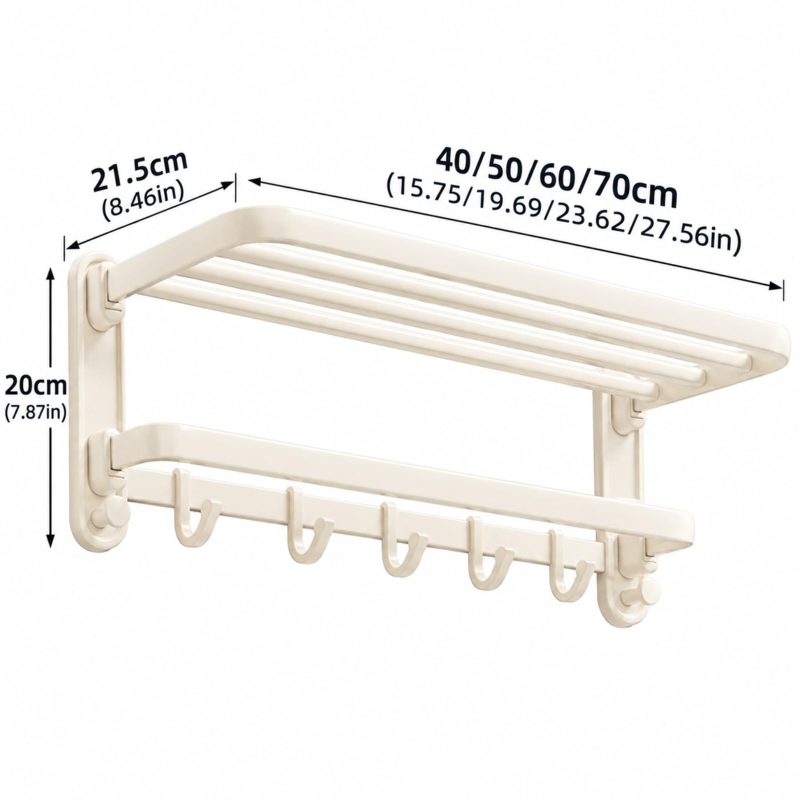 Faltbares Handtuchregal 40/50/60/70 cm mit Ablage, Ohne Bohren