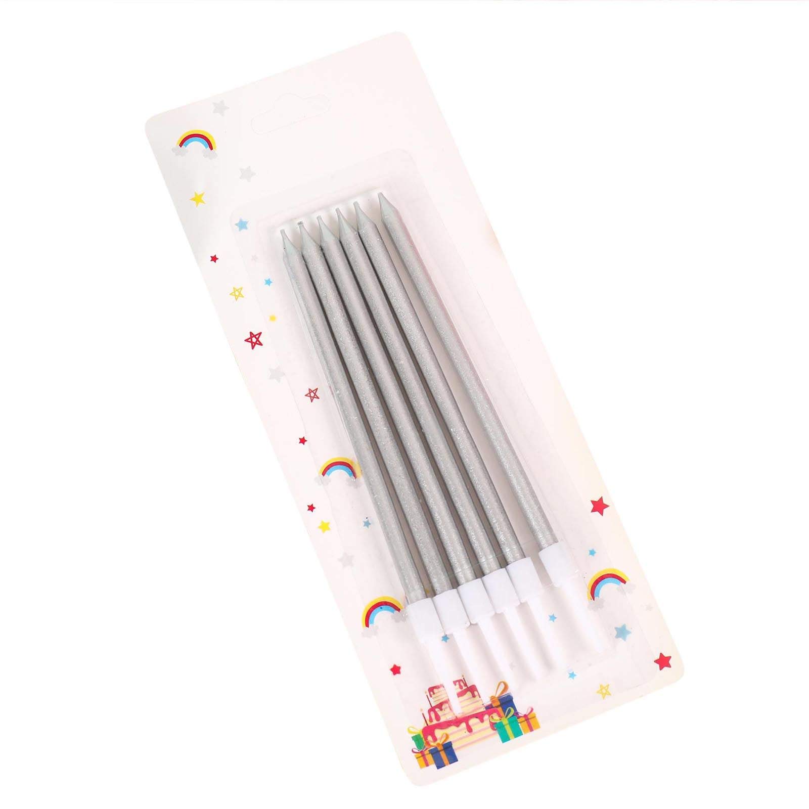 Tall Skinny Metallic Birthday Candles Premium Shiny[Silver]