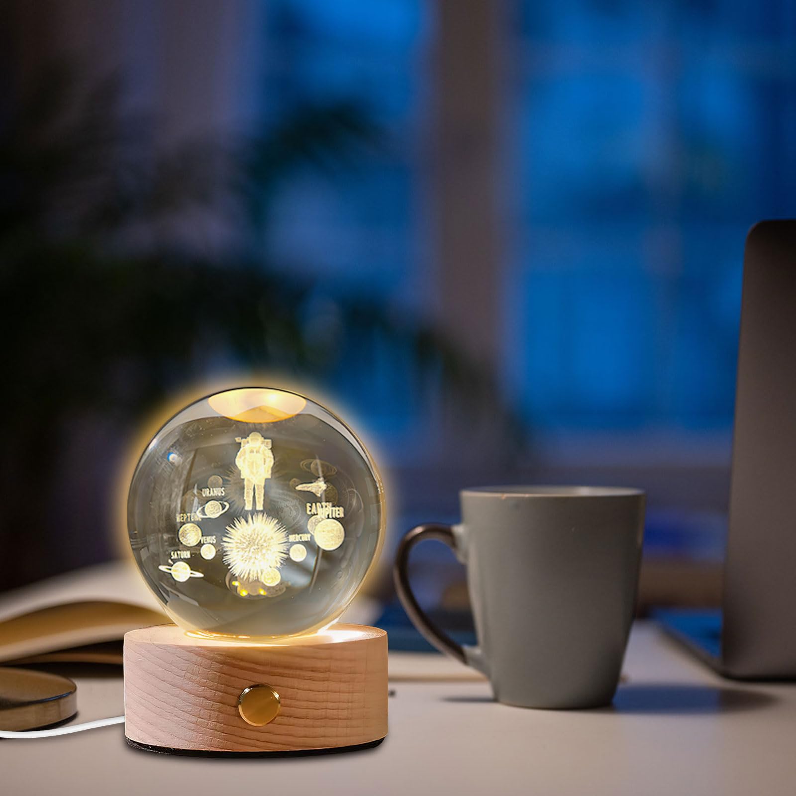 Sfera Di Cristallo 3D Sistema Solare Con Base Luminosa LED Touch: Luce Notturna Colorata E Decorazione Astronomica