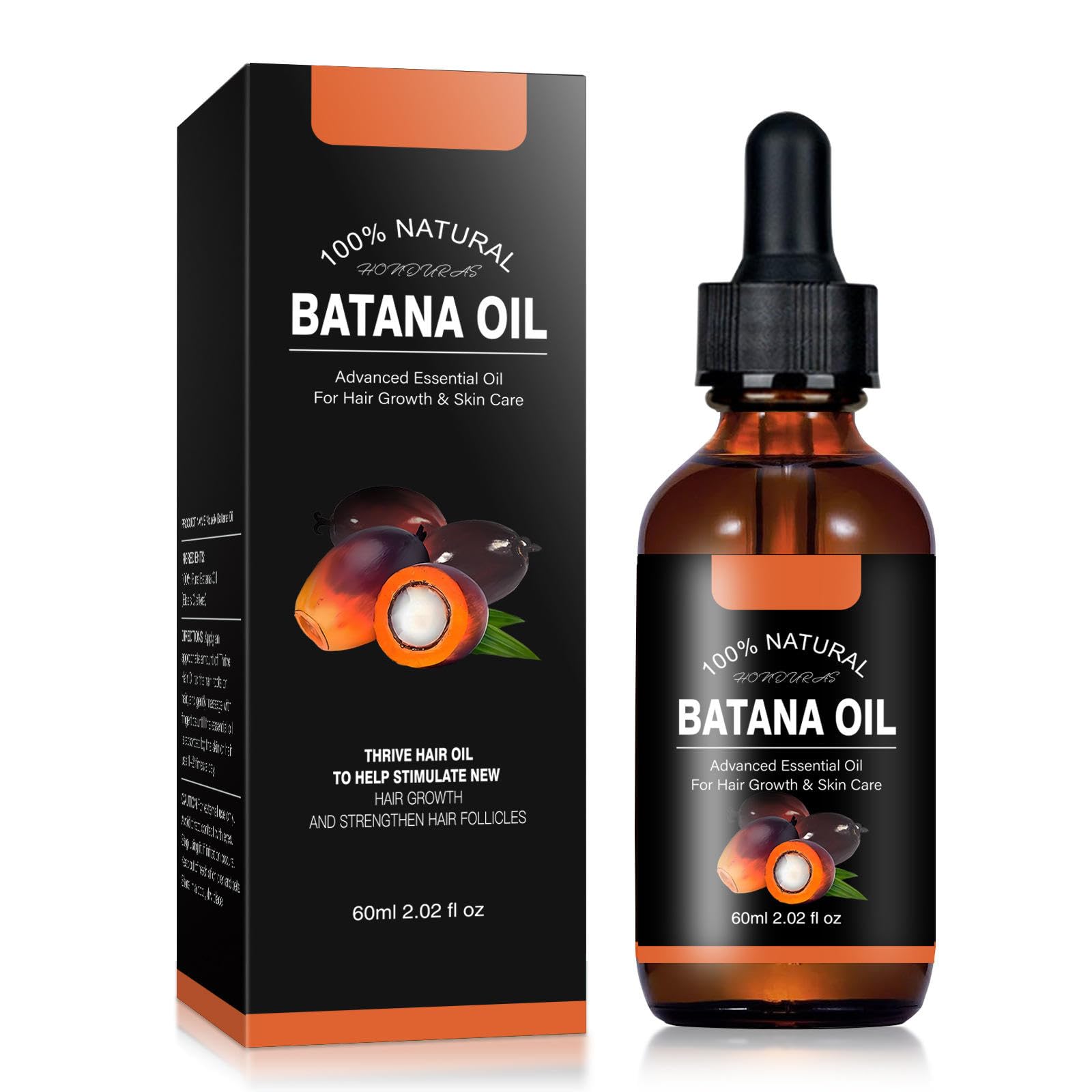 Batana Oil for Hair Growth - 100% Pure Honduran Batana Hair Oil for Damaged & Dry Hair - Deep Conditioning Treatment for Hair Repair, Split Ends, Scalp Care & Frizz Control - 2.02 Fl Oz (60ml)