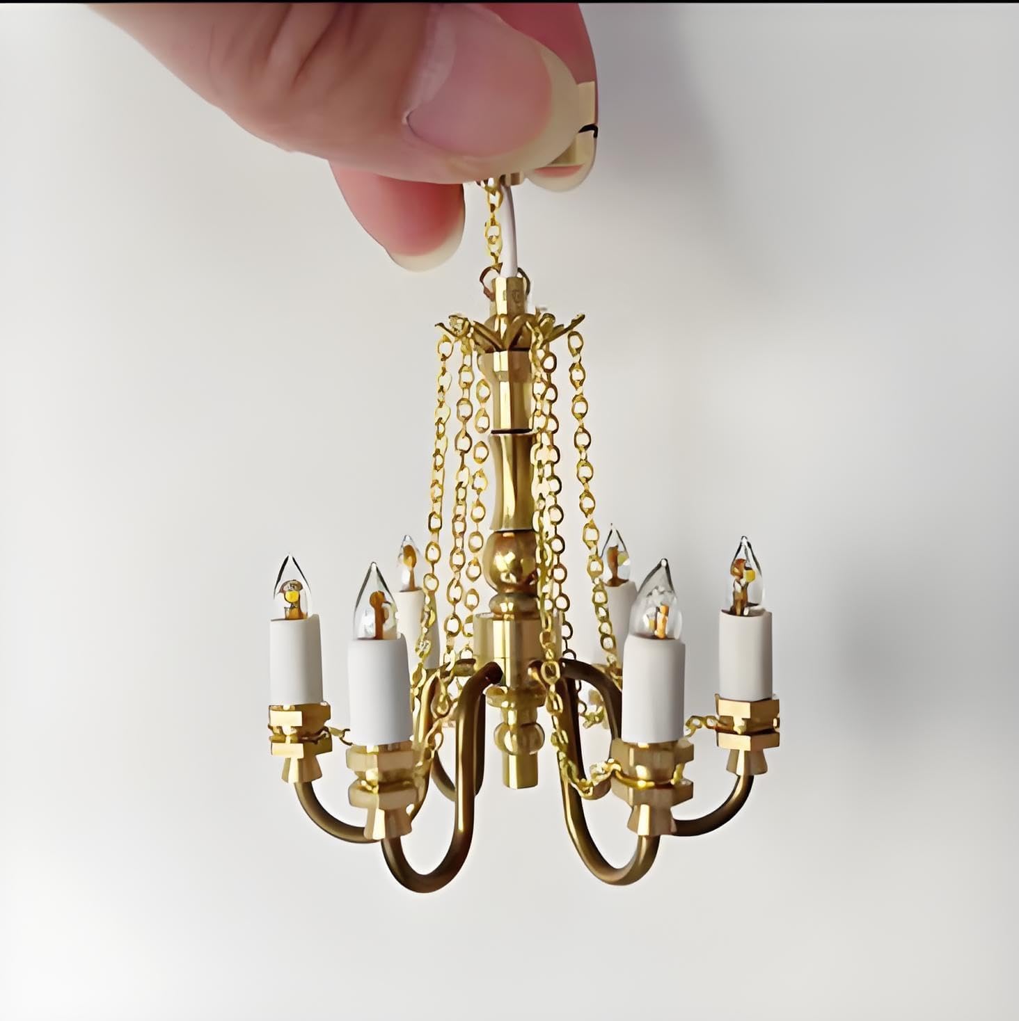 1:12 Doll House Miniature Hanging Lamp Mini Ceiling Light 6-Arm Ceiling Light for Dollhouse Accessories (6-Arm Golden)