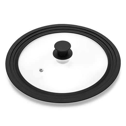 Universal Lid for Pots,Pans and Skillets - Tempered Glass with Heat Resistant Silicone Rim Fits 10.5", 11" and 12" Diameter Cookware ,Black