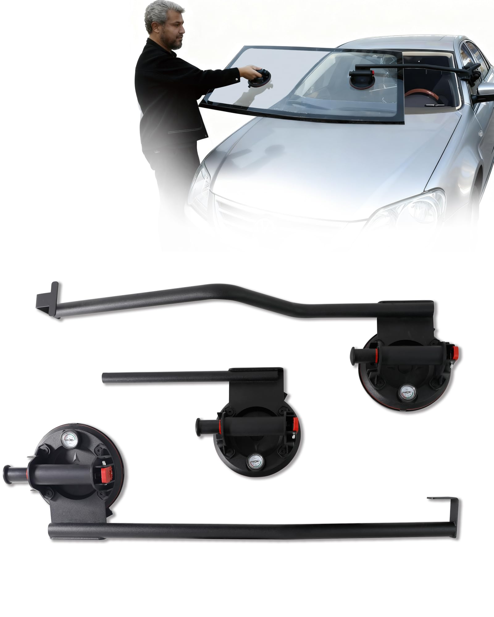 Windshield Installation Tool (Vacuum Chuck with Pressure Display), Auto Windshield Glass Installation Removal Tools, Suction Cup Holder for Replacing Car Windshields
