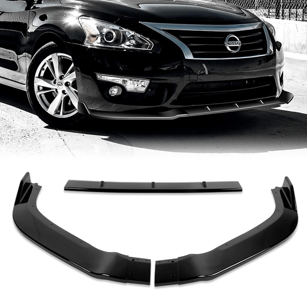 Front Bumper Lip fit for Compatible with 2013-2015 Nissan Altima Sedan/4DR Only, Front Bumper Lip Spoiler Air Chin Body Kit Splitter Painted Glossy Black ABS, 2014 (Sport-Style)