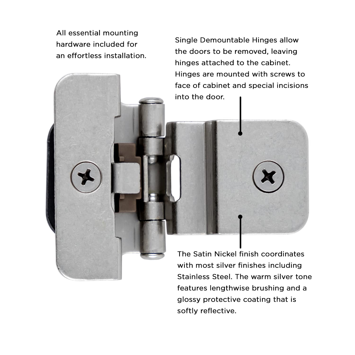 Hickory Hardware P5312-SN Double Demountable Hinge, Satin Nickel by Hickory Hardware, 1/4 Inch overlay, 3/8 Inch inset - Image 2