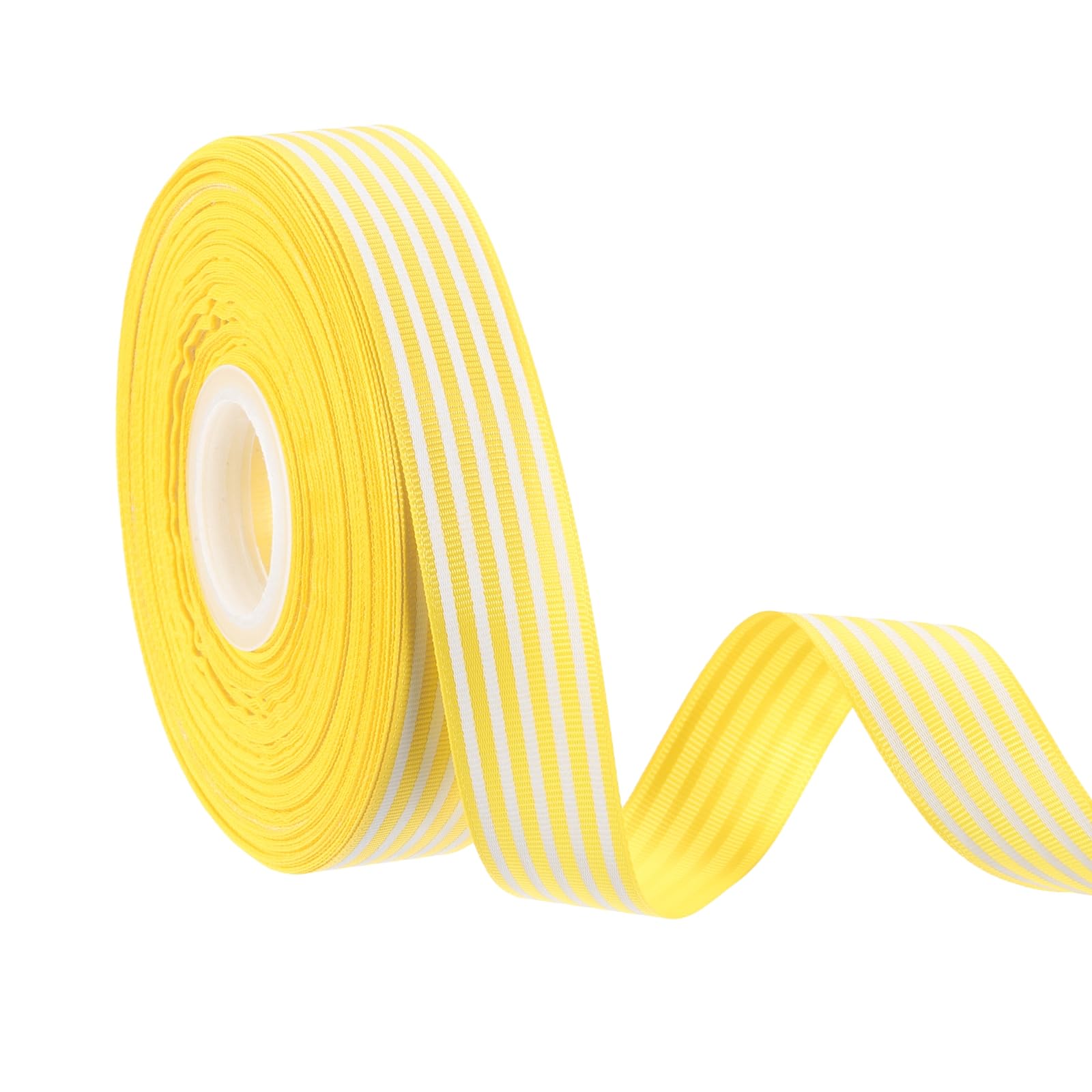 PATIKIL 50 Yards x 1" Christmas Striped Ribbon, Yellow Candy Roll Fabric Wrapping Ribbons for Craft Wreath Birthday Wedding Festival Decoration