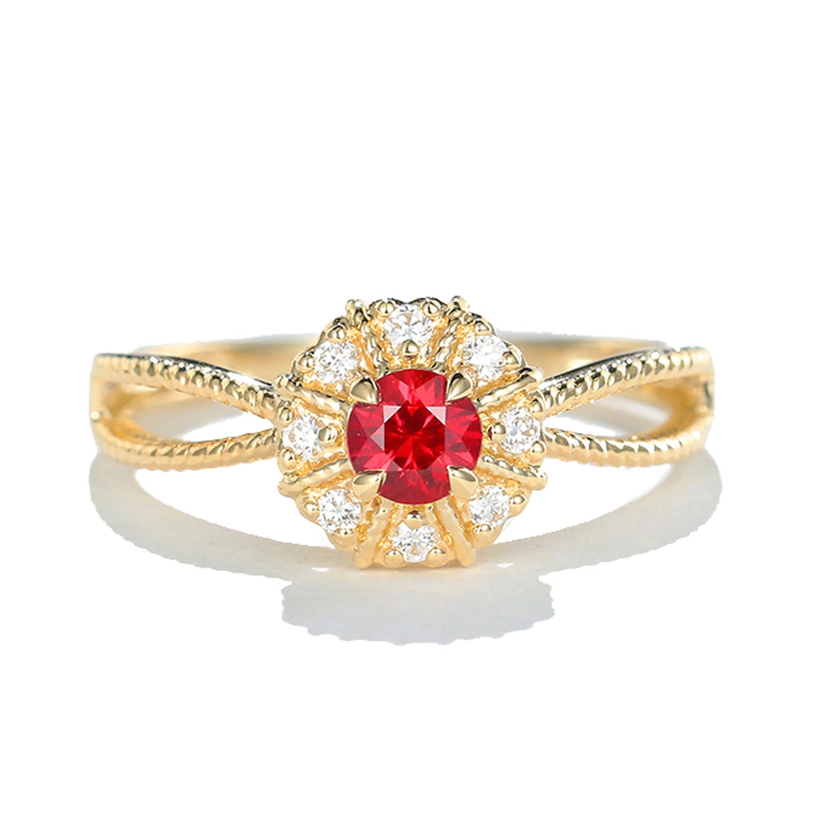 Daesar Anelli Oro Donna Giallo 18K Anello Donna Fidanzamento 0.25ct Sole Rubino X Forma Anello Celtico Rotonda Anelli di Matrimonio in Oro