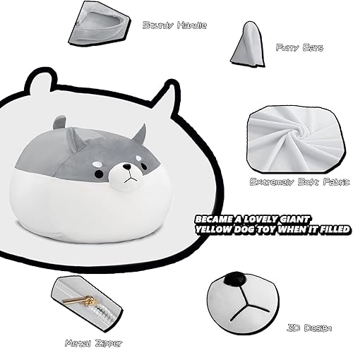 Miniatura 2 de Funda para puf de almacenamiento de animales de peluche para niños, color gris, Shiba Inu, para niñas, tamaño XL, funda organizadora de juguetes