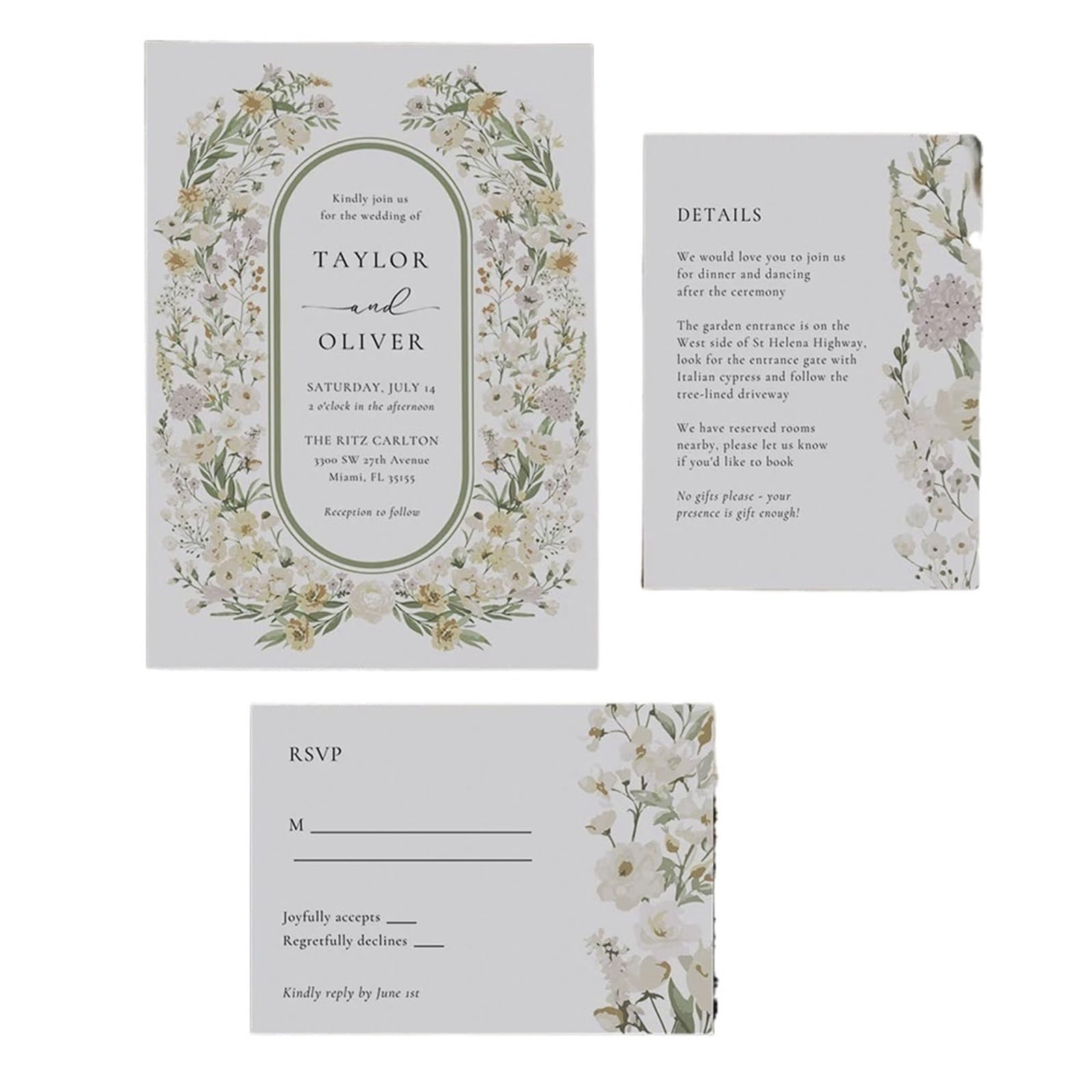 Hochzeitskarten Personalisierte Blumenhochzeitseinladung Druckbare Boho Wildblumen Blumenkranz Hochzeitsdekoration Partyzubehör(50pcs)