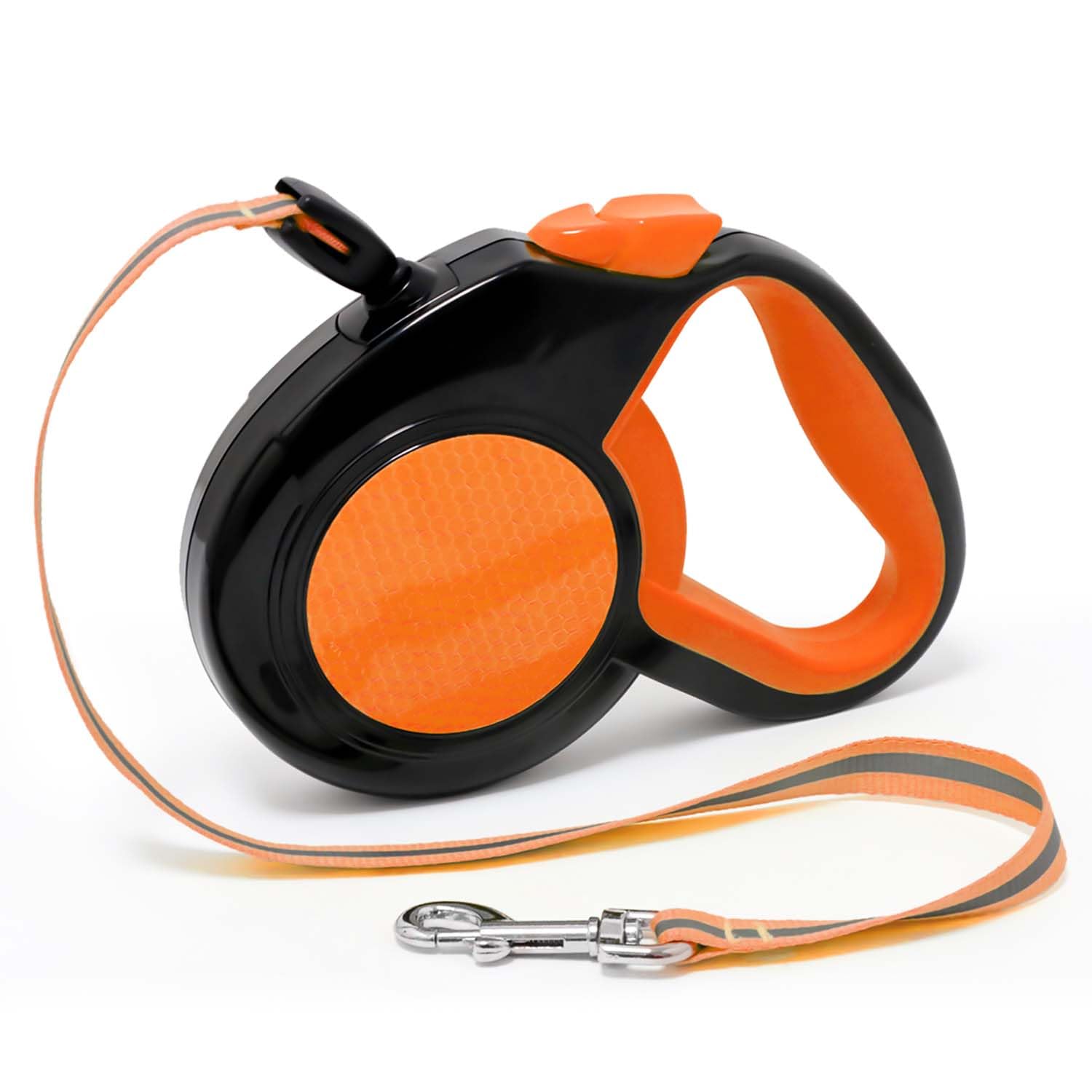 Xcdhemde® 8m Correa Perro Extensible, Correa con Mosquetones Metálicos de 360°, Asa Ergonómica de Goma, Freno Retráctil，para Entrenamiento de Mascotas, Naranja y Negro, para Perros de hasta 30kg