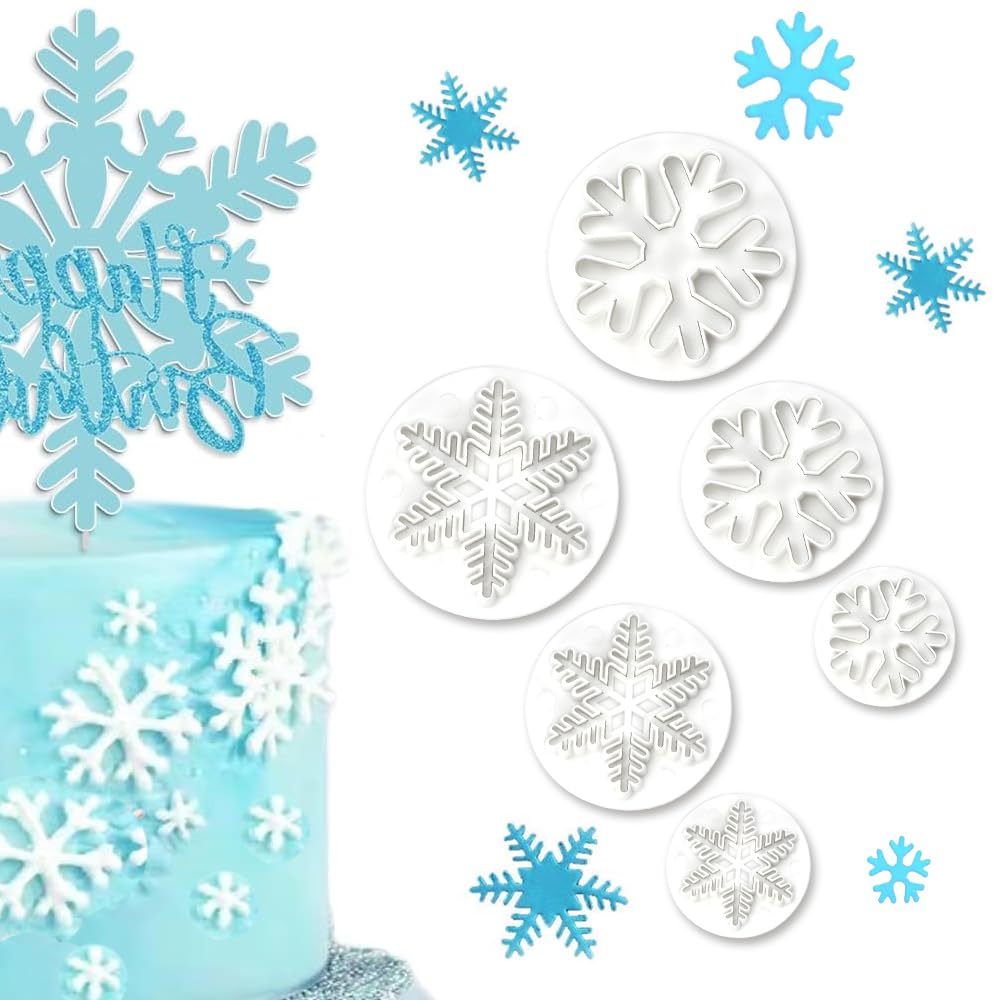 6 Stampini Per Fiocchi Di Neve - Per Fondente, Biscotti, Torte, Decorazione Dolci, Plastica Bianca - Foto 10