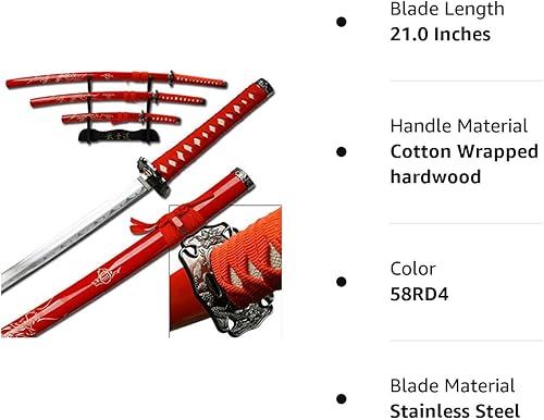 Miniatura 2 de Snake Eye Tactical Juego de katana samurái de 3 piezas con diseño de dragón de dos tonos