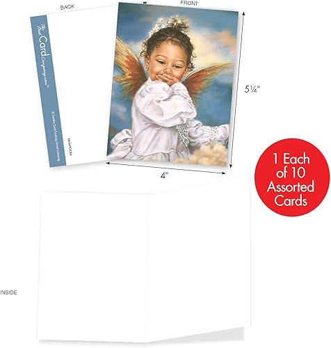 Miniatura 2 de The Best Card Company - Juego de 10 tarjetas de notas en blanco surtidas (4 x 5.12 pulgadas) - Adorables tarjetas de felicitación de ángeles étnicos