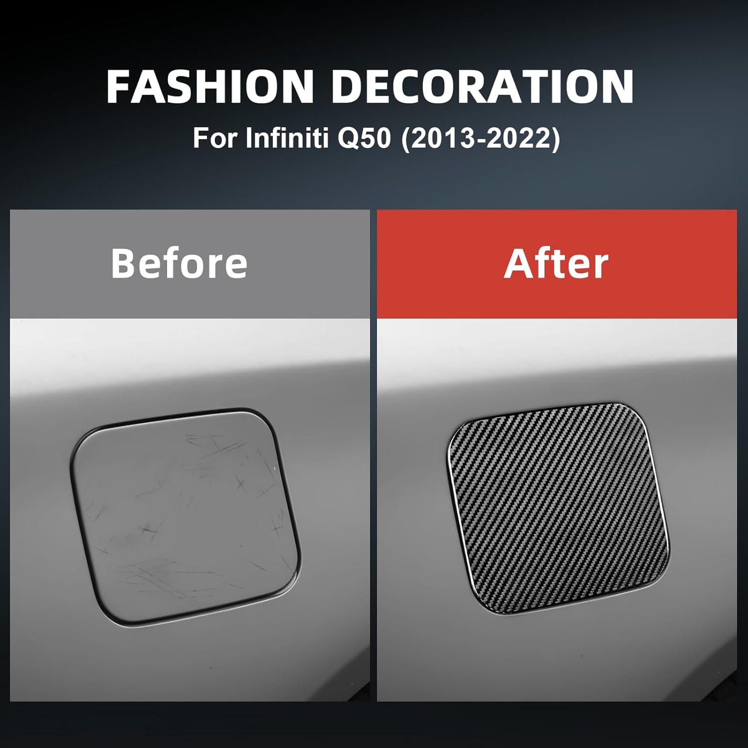 Real Carbon Fiber Fuel Tank Cap Cover for Infiniti Q50 (2013-2022) Exterior Panels Protective Decoratibe Gas,Hard Black