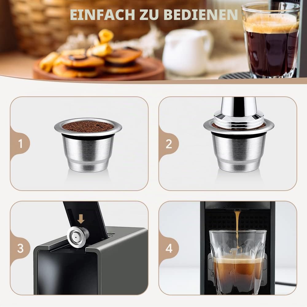 RECAFIMIL Wiederverwendbare Kapseln, 2 Stück wiederverwendbare Kaffeekapseln mit Tamper Edelstahl nachfüllbare Kaffeekapseln kompatibel für Maschine (2 Kapseln + 1 Tamper)