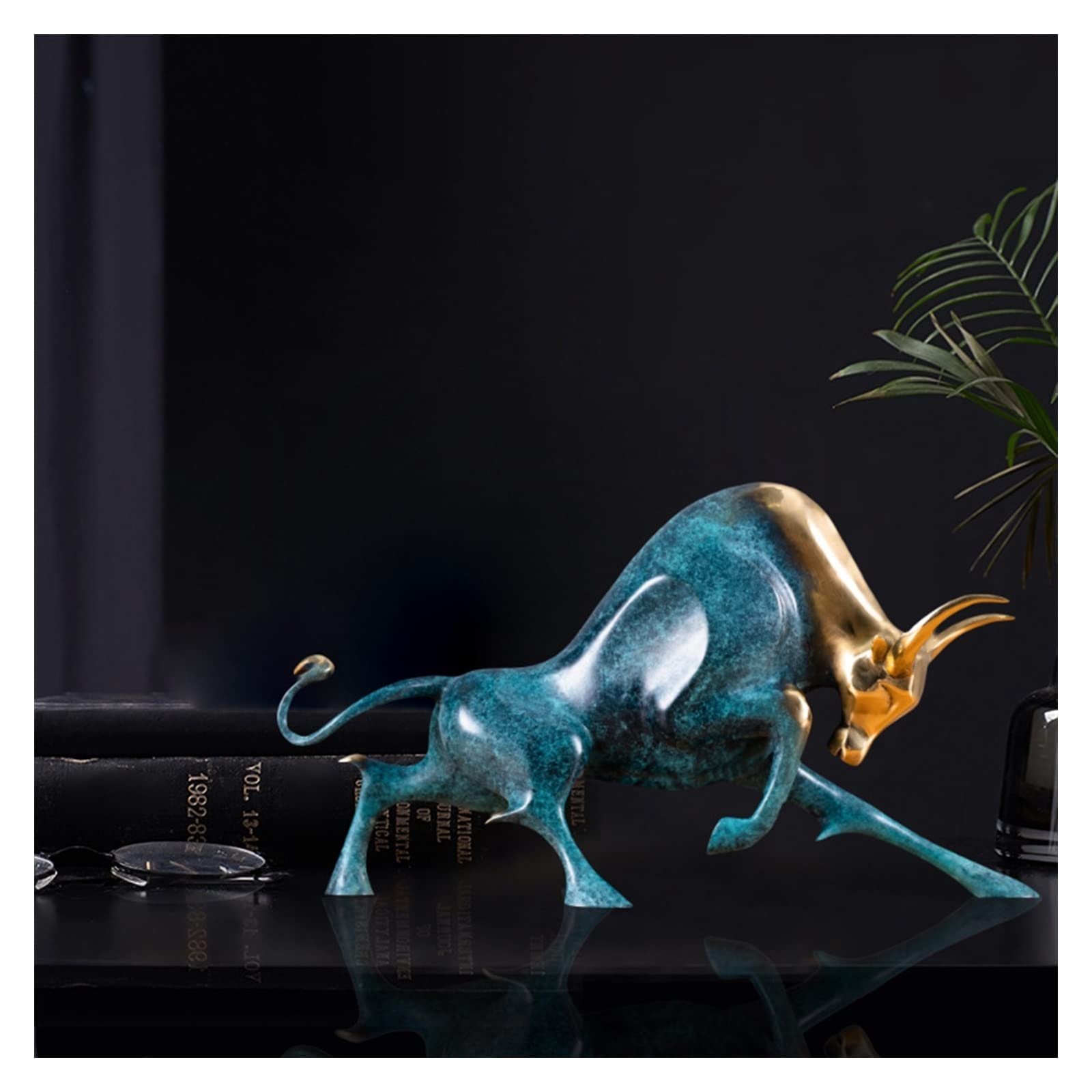 Dekoracje na biurko Miedziane ozdoby wejściowe bydło zodiaku ozdoby domowe rękodzieło salon biuro, aby przyciągnąć dekoracje bogactwa Akcesoria do biurka domowego(Blue)